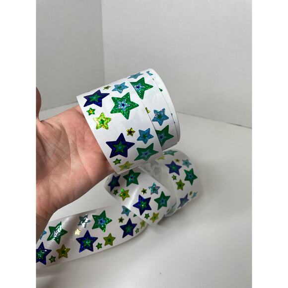 Vintage Sandylion Sticker Roll 55+ Square Sheets Blue Green Stars Open Mod - Picture 2 of 4